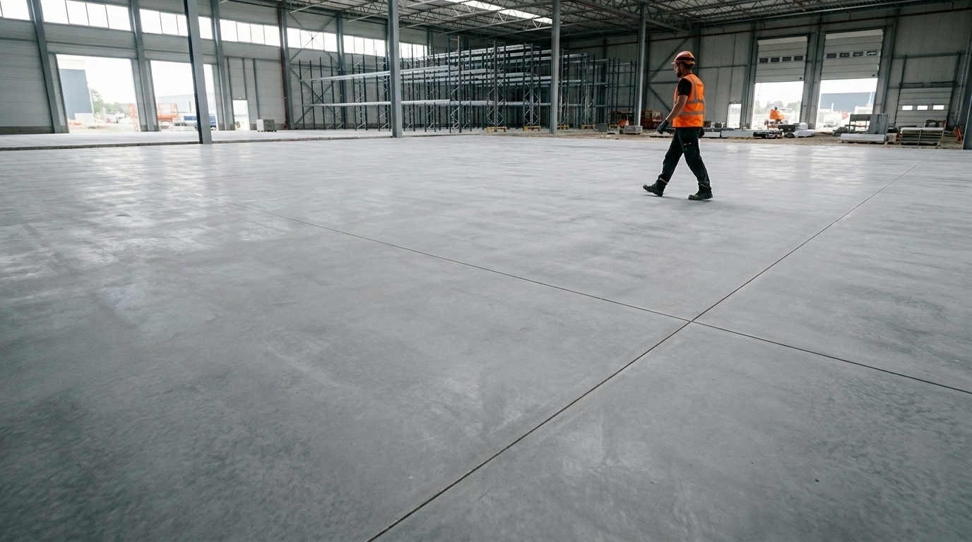 Sciage des joints de fractionnement d'un dallage en béton armé sur un chantier